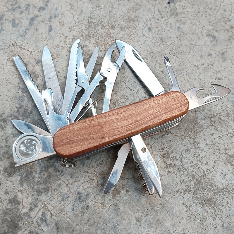 Outdoor Multi functional Tool Knife solid wood handle 15 in 1 tool