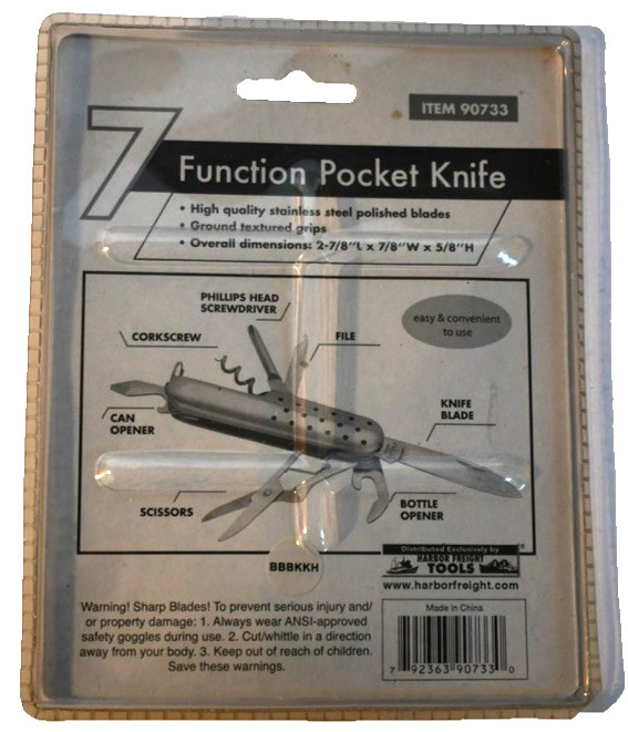 NIP 7 Function Pocket Knife Tools Stainless Steel Ground Textured Grips 90733