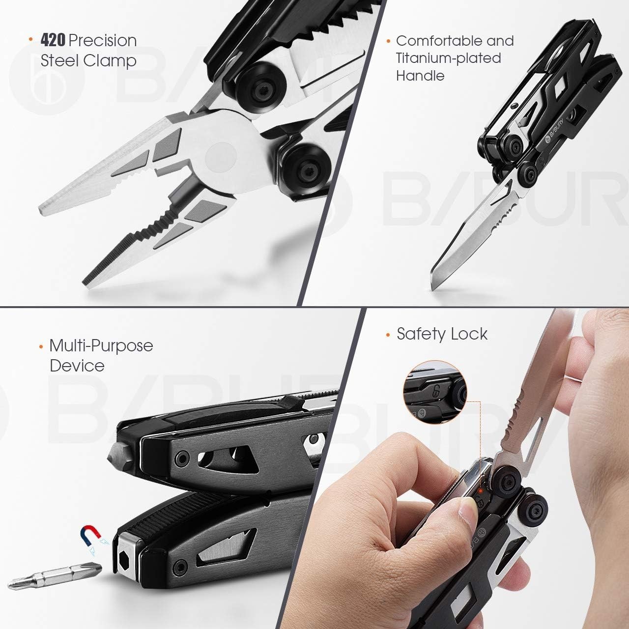 Durable 18-in-1 Pocket Multitool with Safety Lock Design for Outdoor Adventures