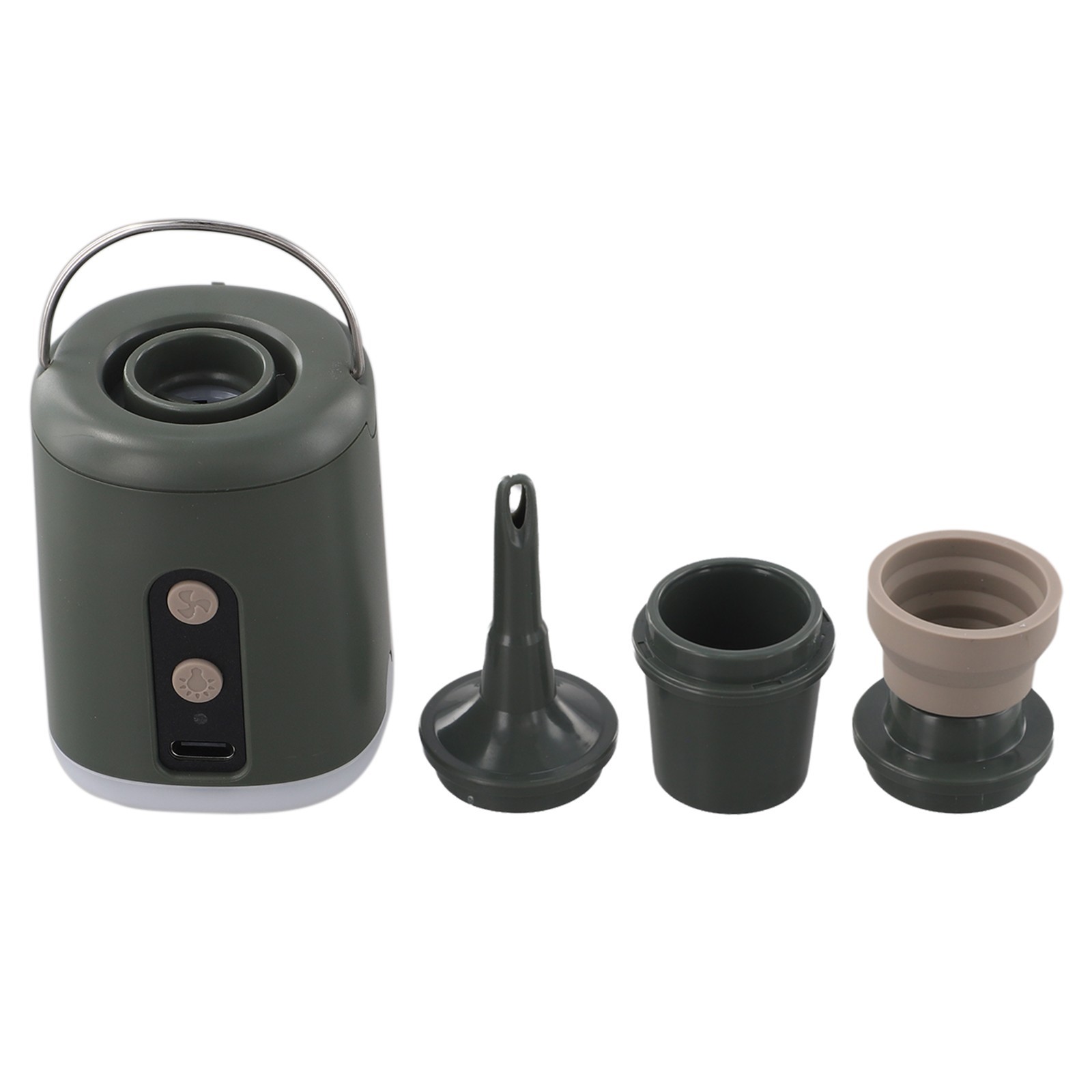 Camping Essential Compact Air Pump with LED Light and Nozzle Attachments