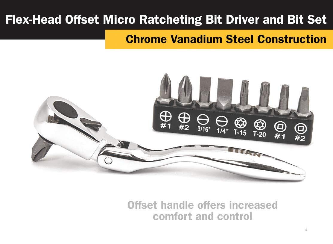 11212 41/8inch Flexhead Offset Micro Ratcheting Bit Driver And Bit Set