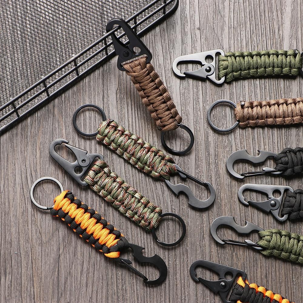 Outdoor Paracord Keychain Carabiner Survival Clip Camping Bottle Opener Tool