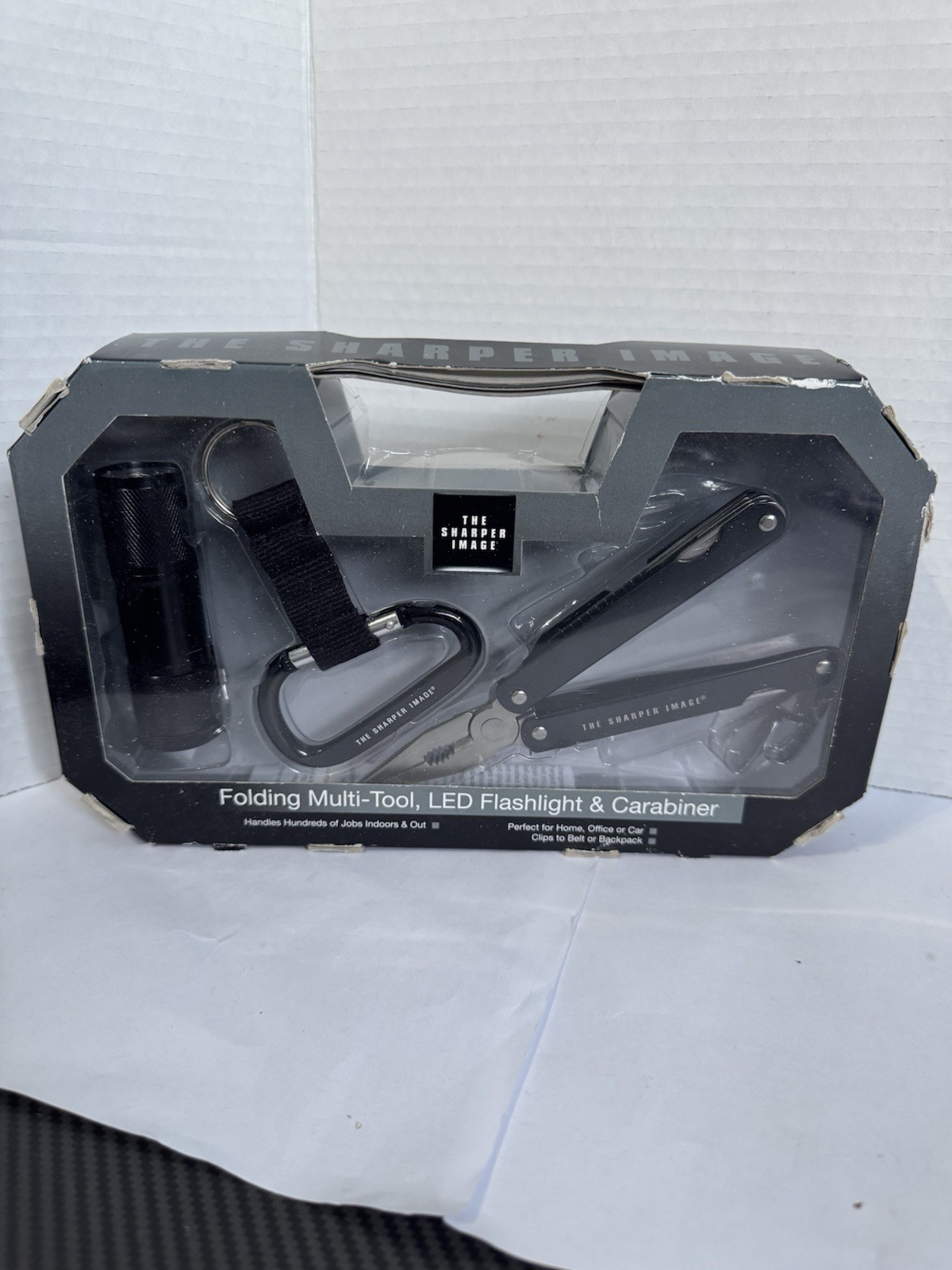 The Sharper Image Folding Multi-Tool, Led Flashlight & Carabiner Open Box
