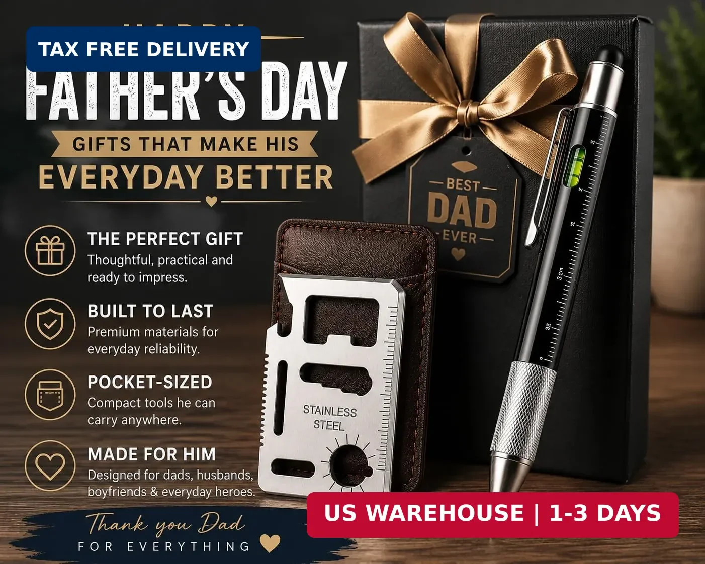 Fathers Day Gift Dad Multitool Pen Card Tool Set Cool Gadgets Men Birthday EDC