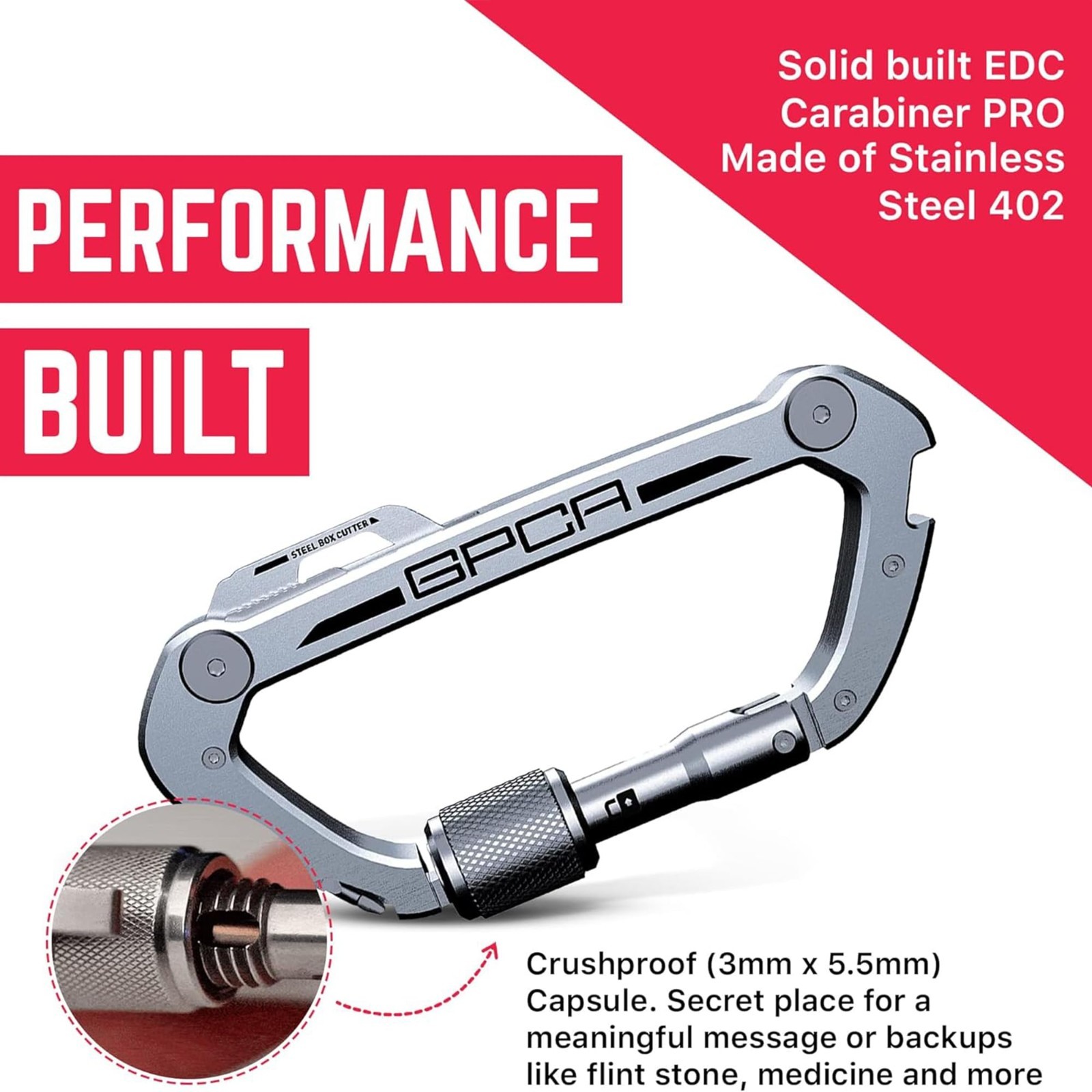 Heavy Duty Carabiner Multitool Key Clip – Bottle Opener, Screwdriver, EDC Gear,