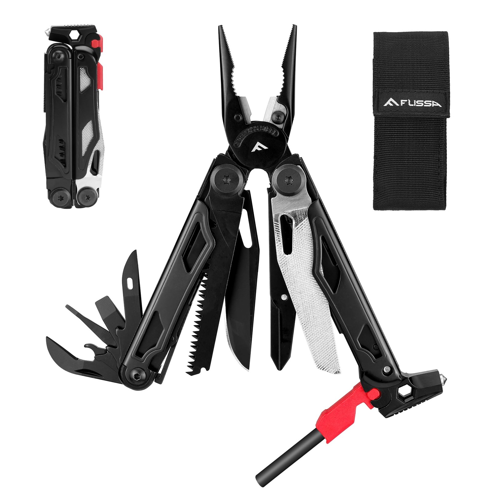 Multifunction Pliers 19in1, Multitool with Glass Breaker and Fire Starter, Foldable…