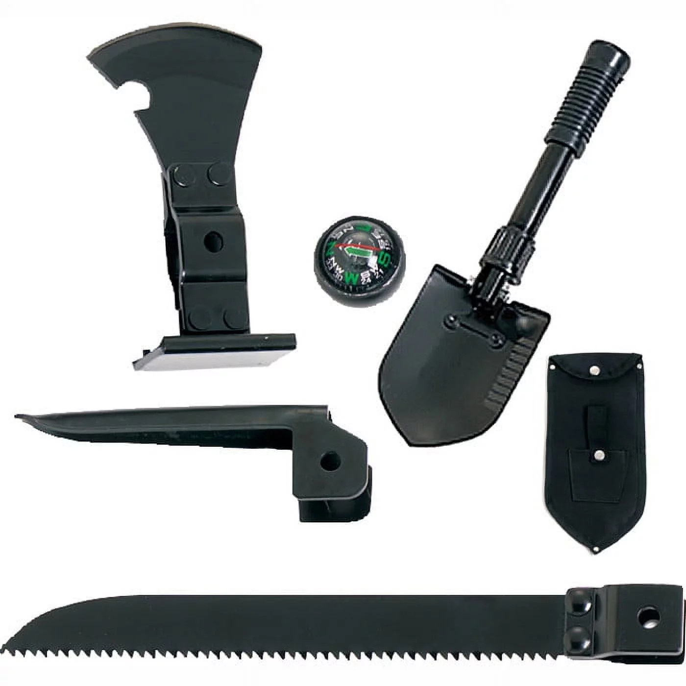5-in-1 Camping Multi-Tool Shovel, Hatchet, Saw, Pick & Compass Set