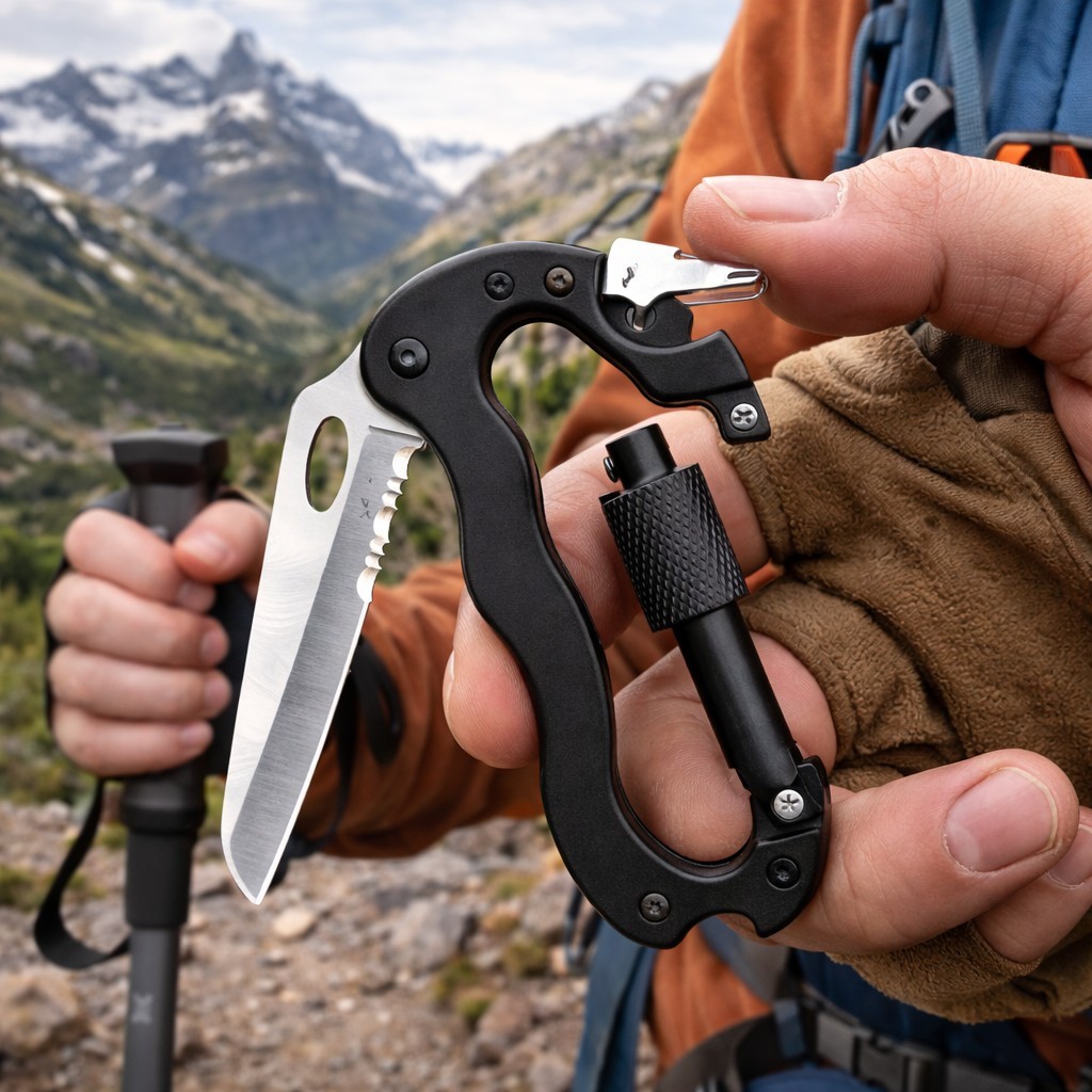 Camping Gift Carabiner Multitool – Knife Bottle Opener EDC for Campers, hikers