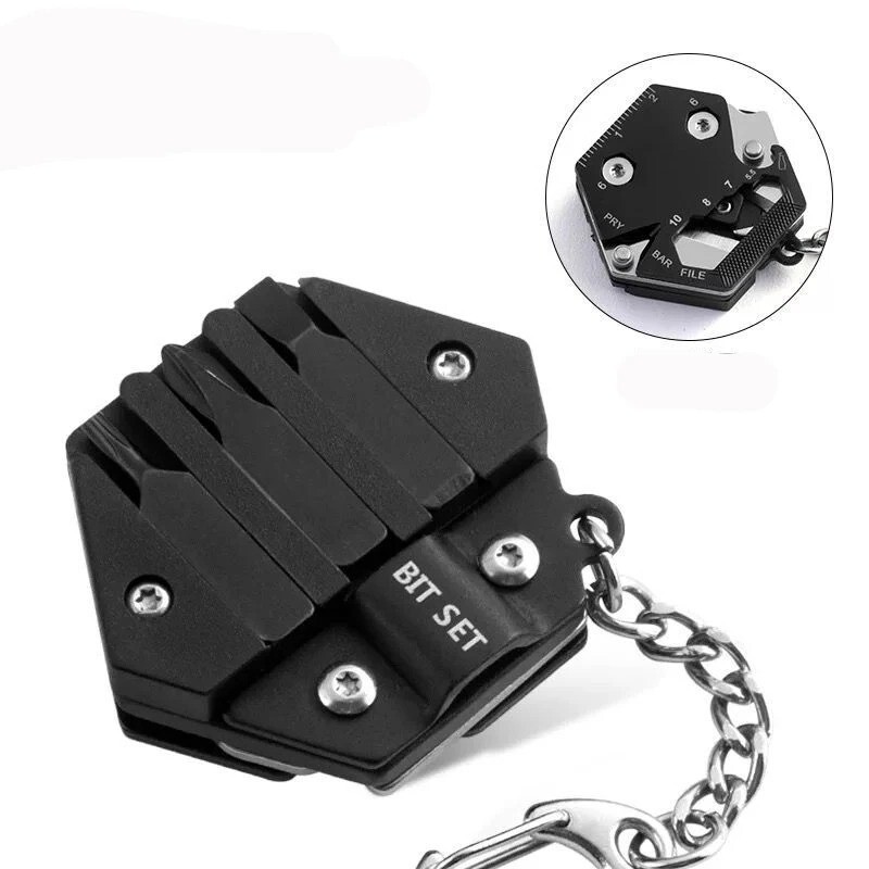 Keychain Screwdriver Multifunctional Hexagon Coin Outdoor EDC Tool Knife Pocket