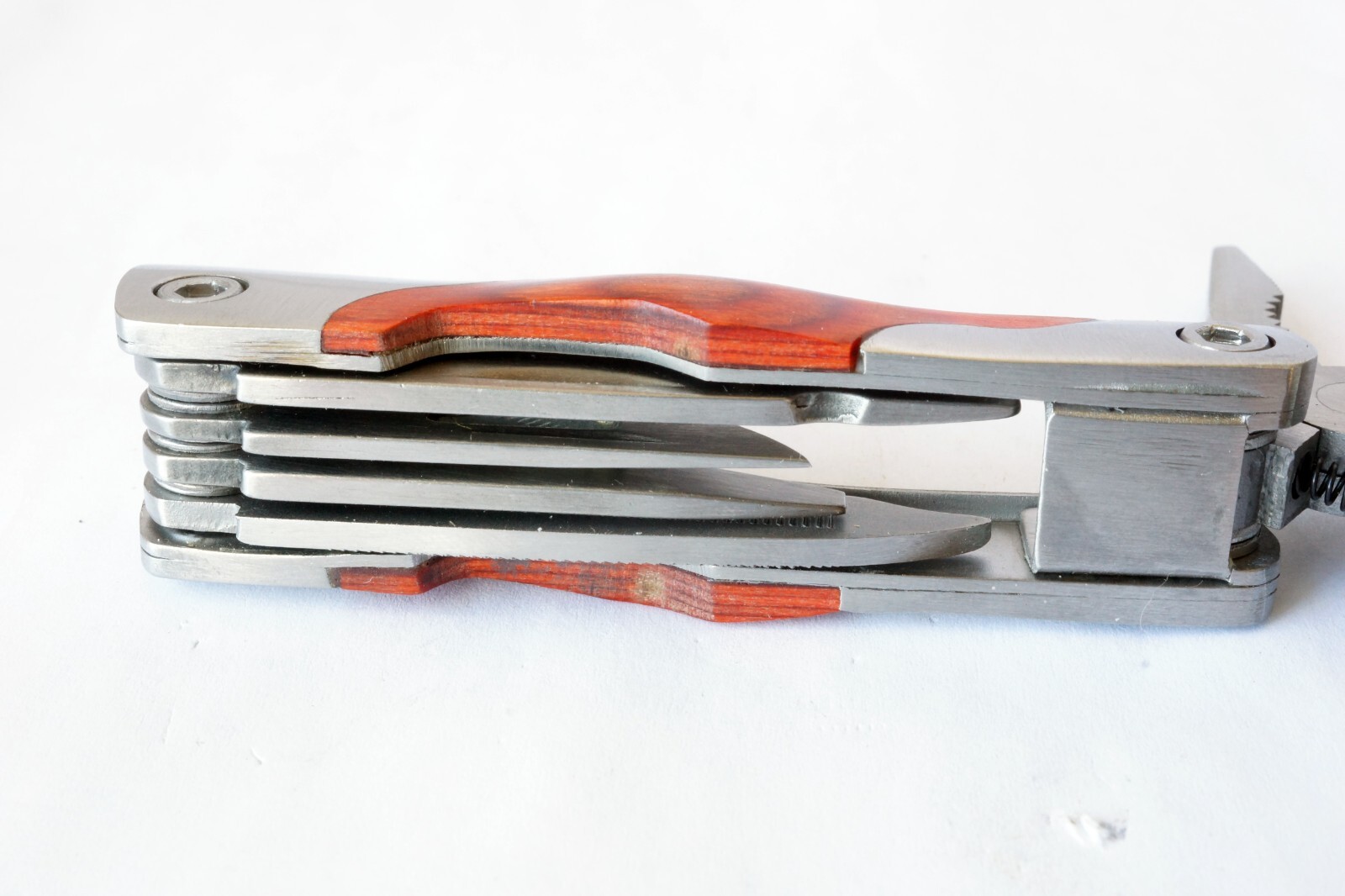 Survival Stainless Steel Multi Tool Plier 9 In 1 Portable Compact Wood Handle