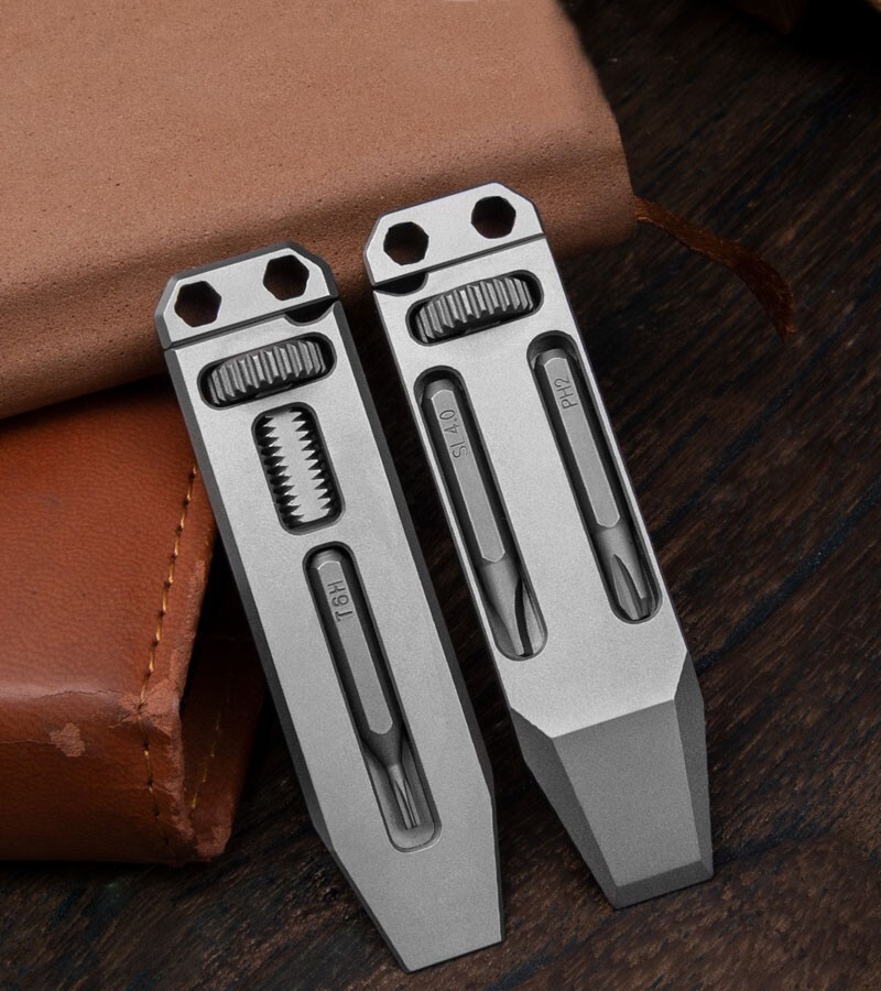 New EDC Titanium Mini Multi Tools Adjustable Wrench Pocket Pry Crowbar with Bits