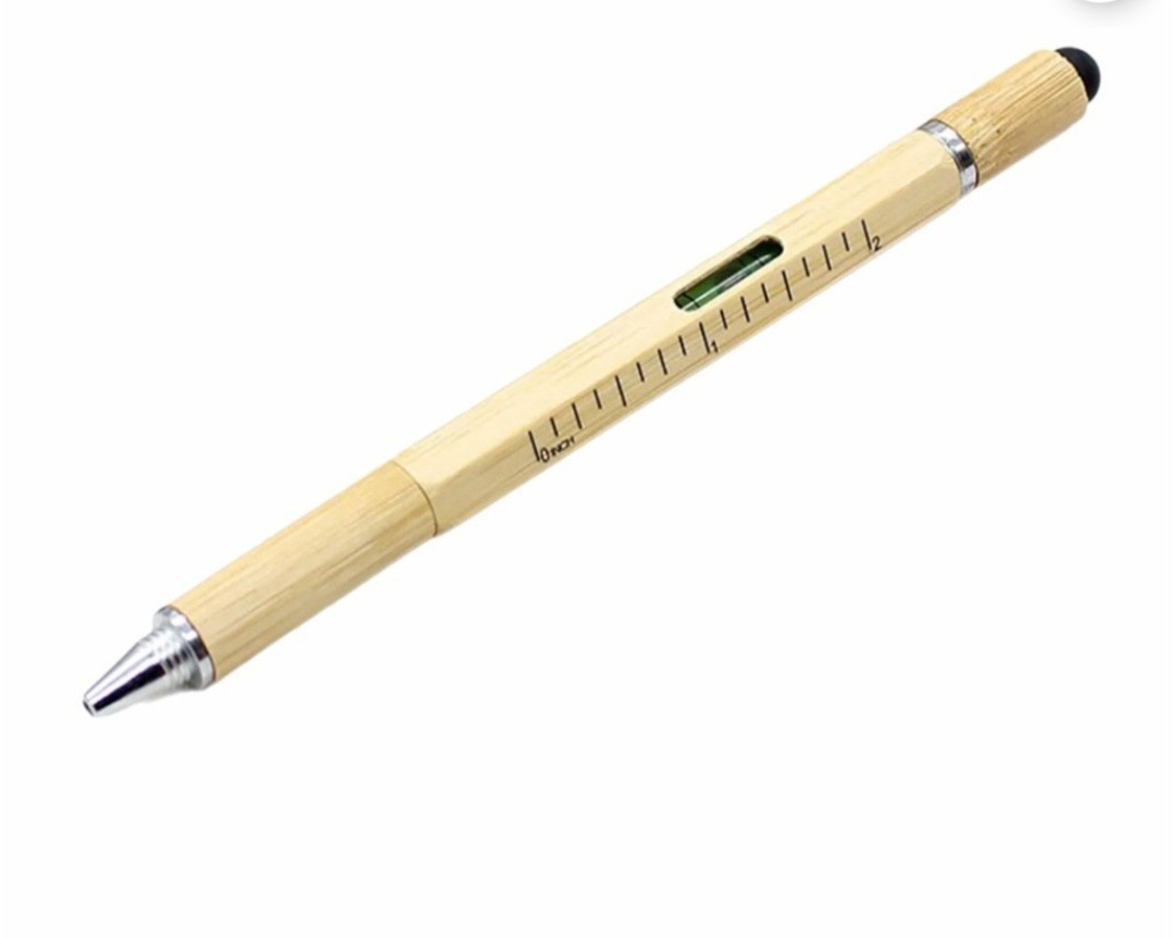 6 in 1 Multitool Pen Bamboo Ballpoint Screwdriver Ruler Level Stylus Tool…