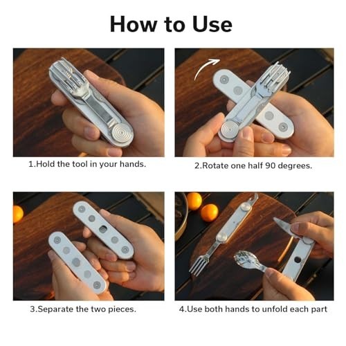 4-in-1 Camping Utensil Set – Stainless Steel Knife, Fork, Spoon & Bottle Opener