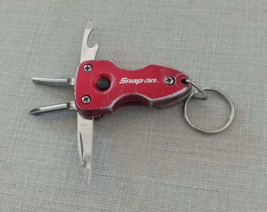 Snap-On Red Multi Tool Keychain Flashlight Knife Bottle Opener