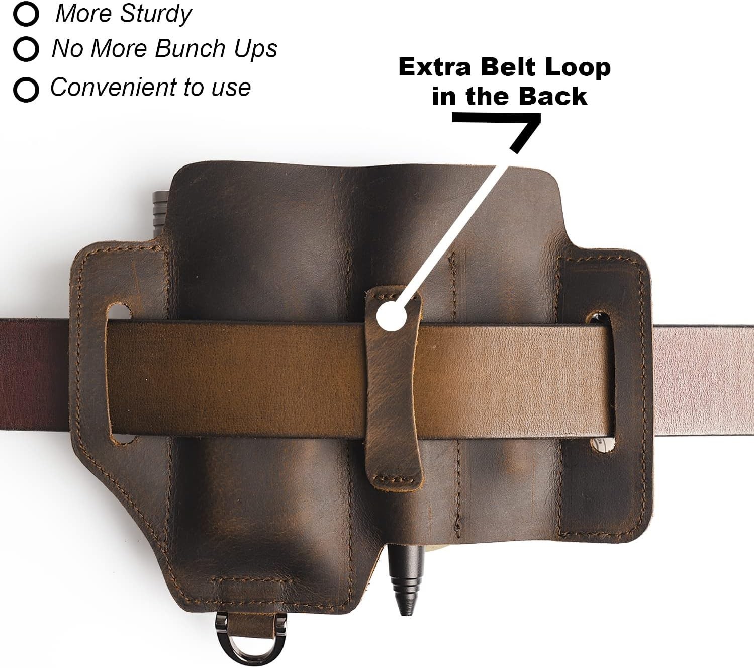 Leather Multitool Sheath – EDC Belt Organizer with 3 Pockets, Dark Brown