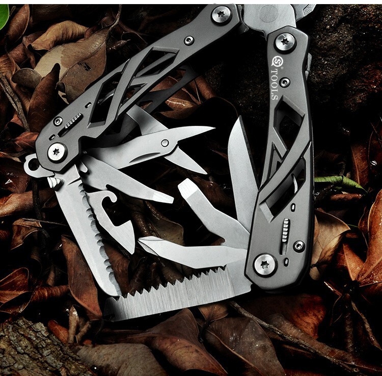 SQT Multifunctional Folding Scissors Multitools Pliers Camping LED Survival AU