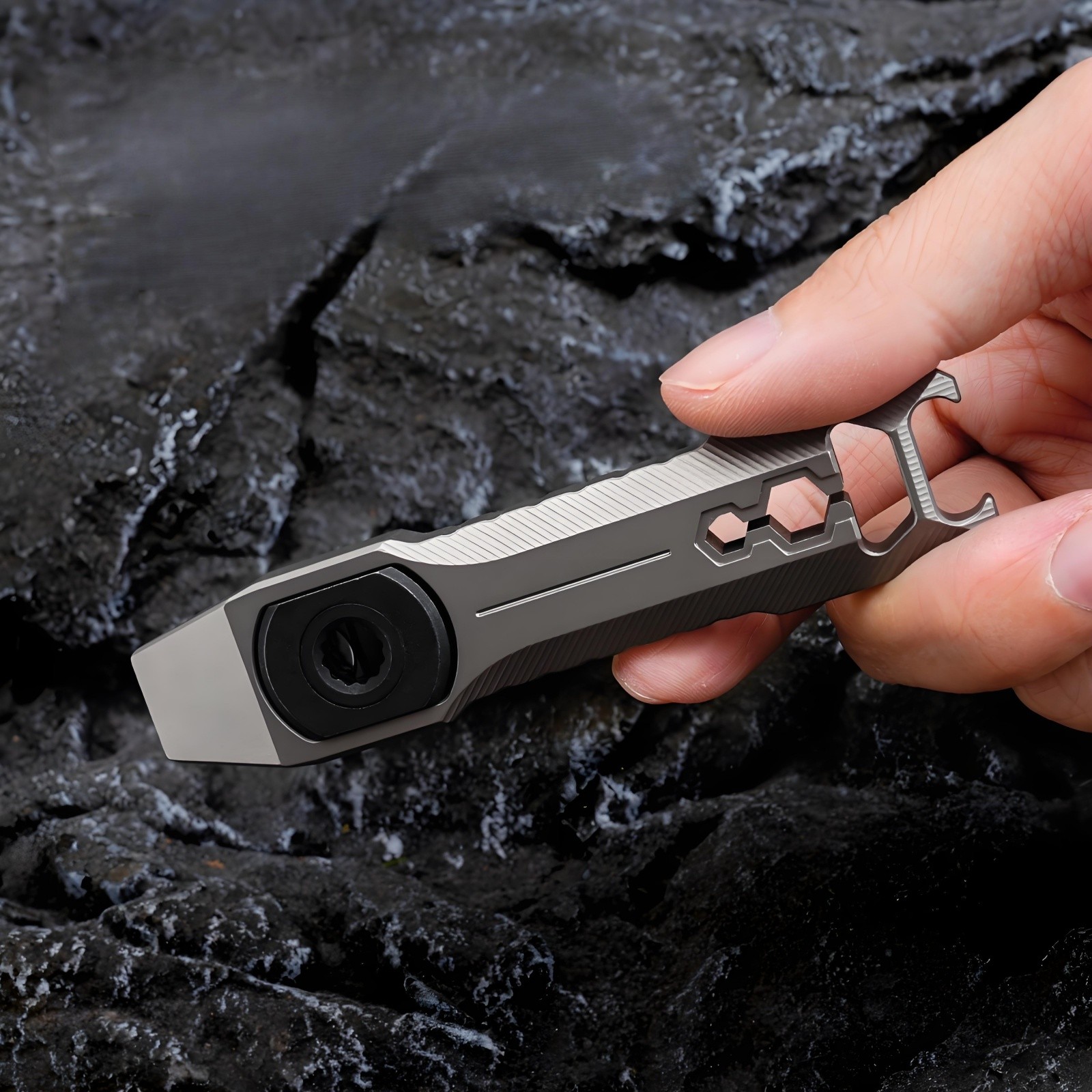 Titanium Alloy EDC Pry Bar Multi Tool Bottle Opener with Ratchet Screwdrive