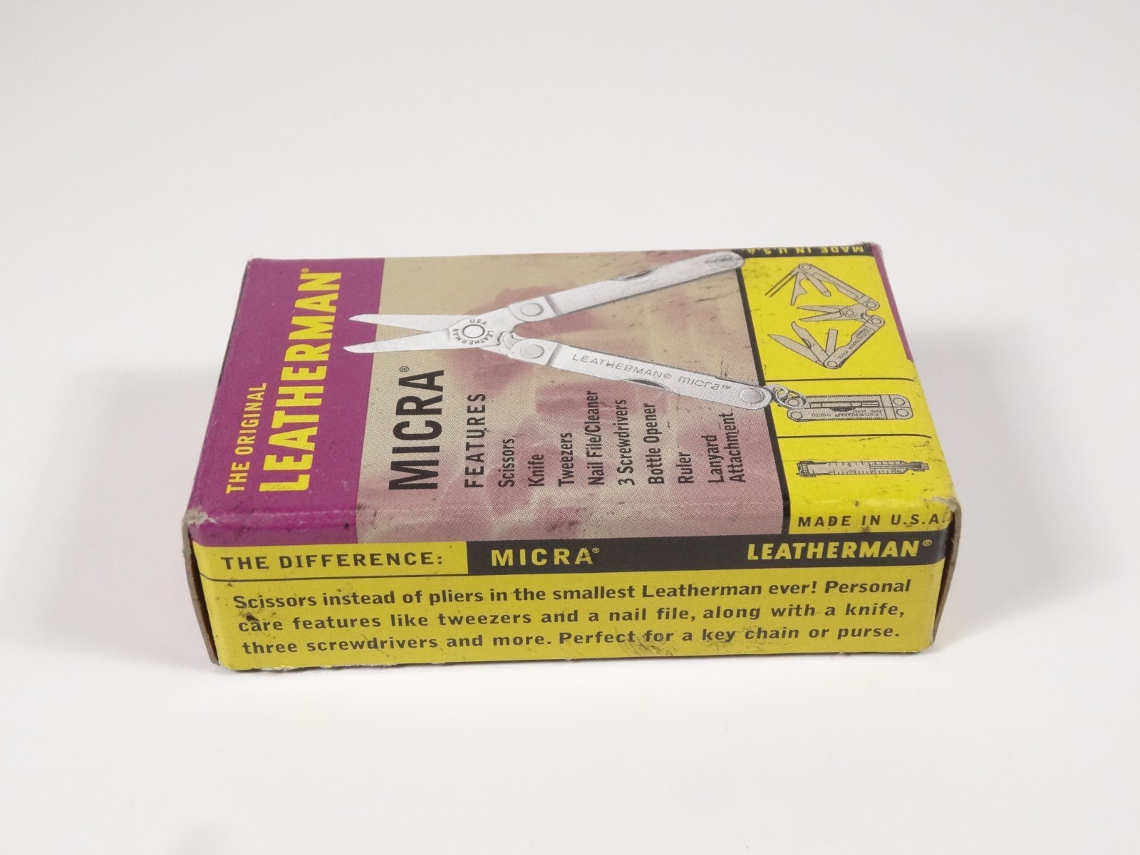 Vintage NOS Leatherman Micra Multi Tool Made In USA Scissors Knife Tweezers File
