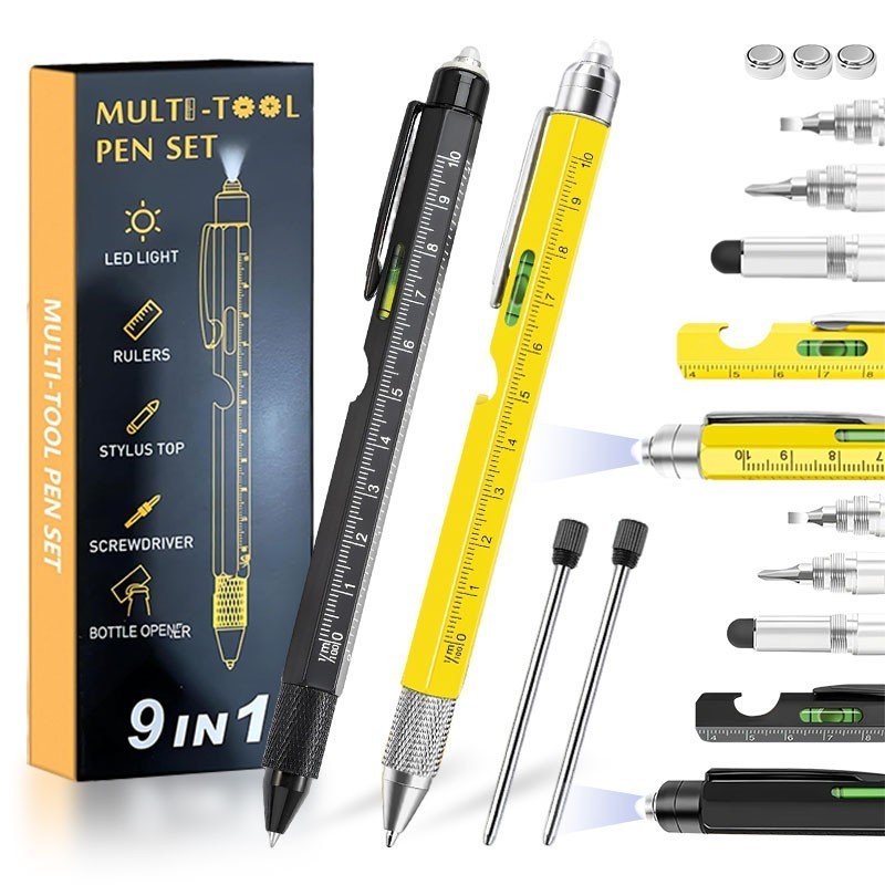 9 in 1 Multifunction Ballpoint Pen with Modern Handheld Tool Measure Technical`