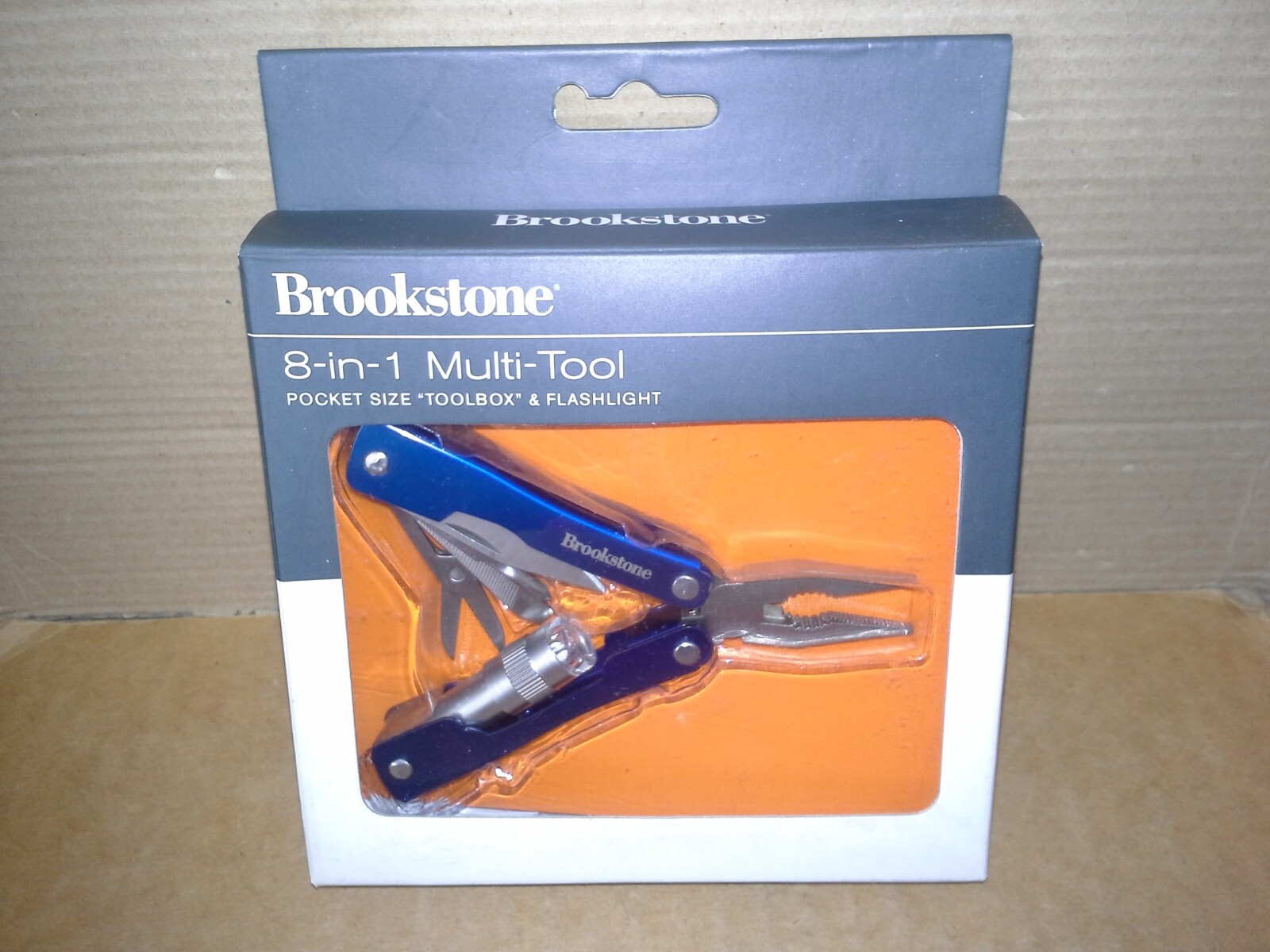 Brookstone 725704 Blue 8-in-1 multi-tool pocket size toolbox. Working. VGC