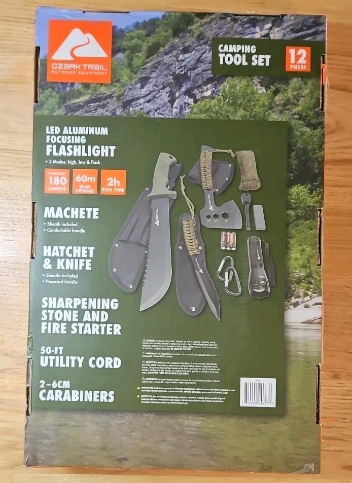 New OZARK TRAIL 12-PIECE CAMPING TOOL SET-Axe Sheaths Survival,MISSING KNIFE