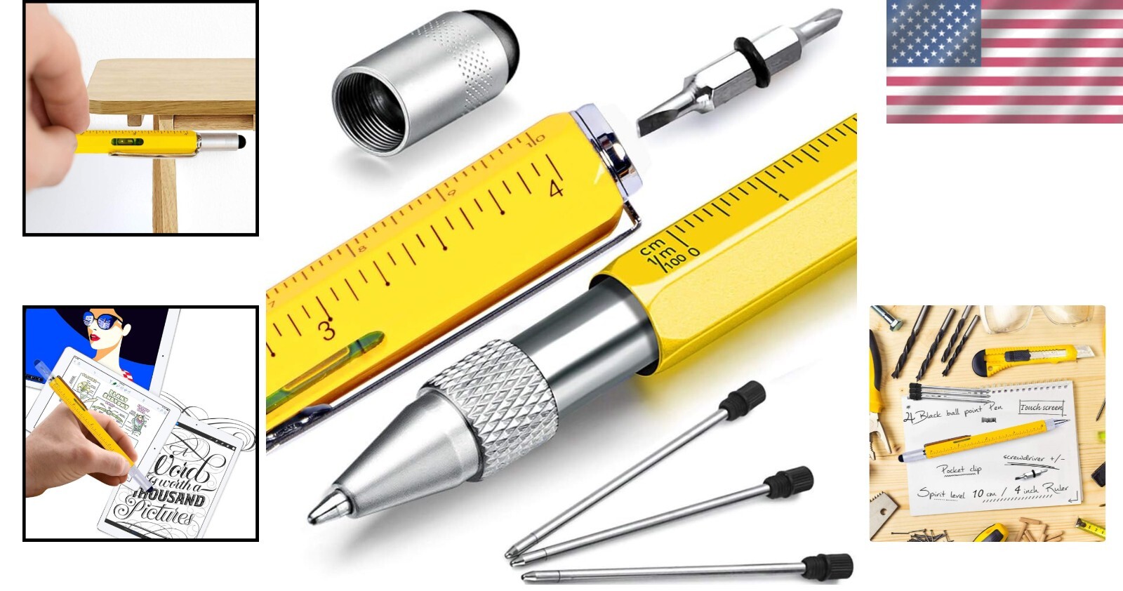 Compact Multitool Pen with Spirit Level and Screwdriver – Ideal Stocking Stuffer