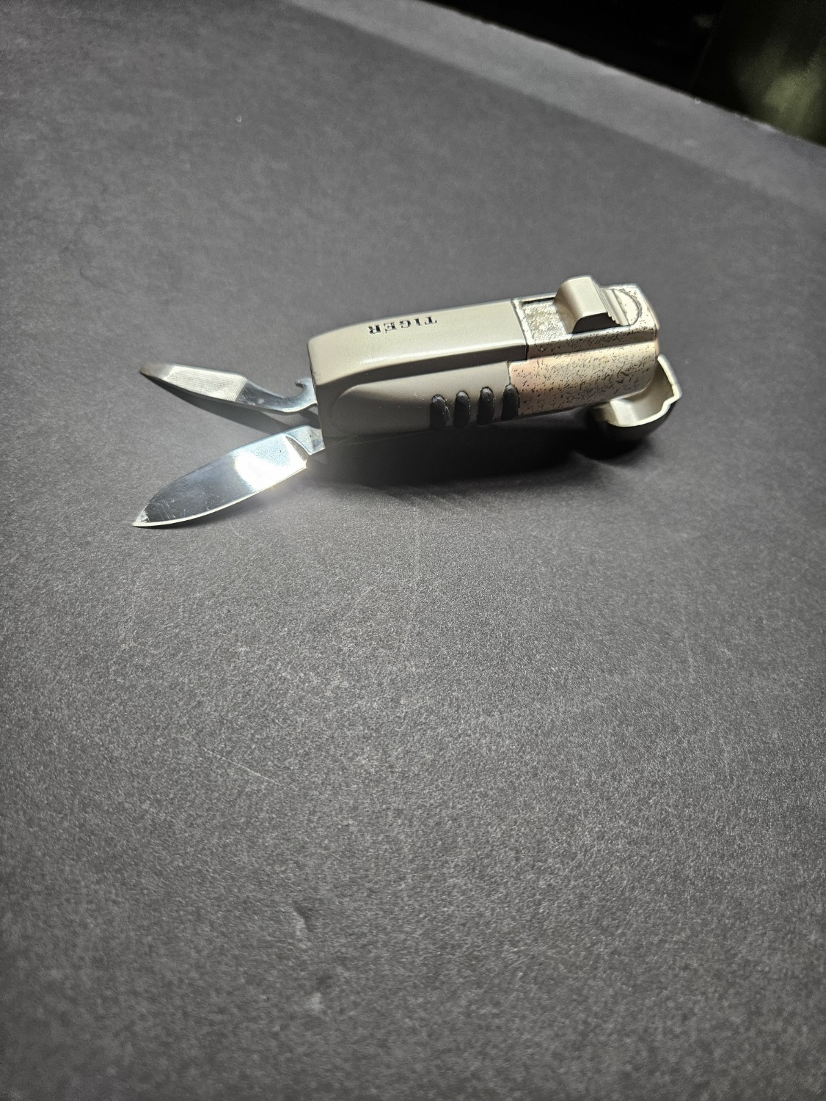 vintage Tiger Folding Multi-Tool Pocket Knife & File, Silver/Black,needs butane