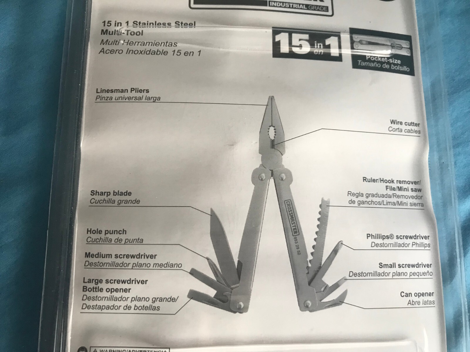 New 6” Crossmaster 15 in 1 Stainless Steel Multi-Tool with Black Belt Pouch