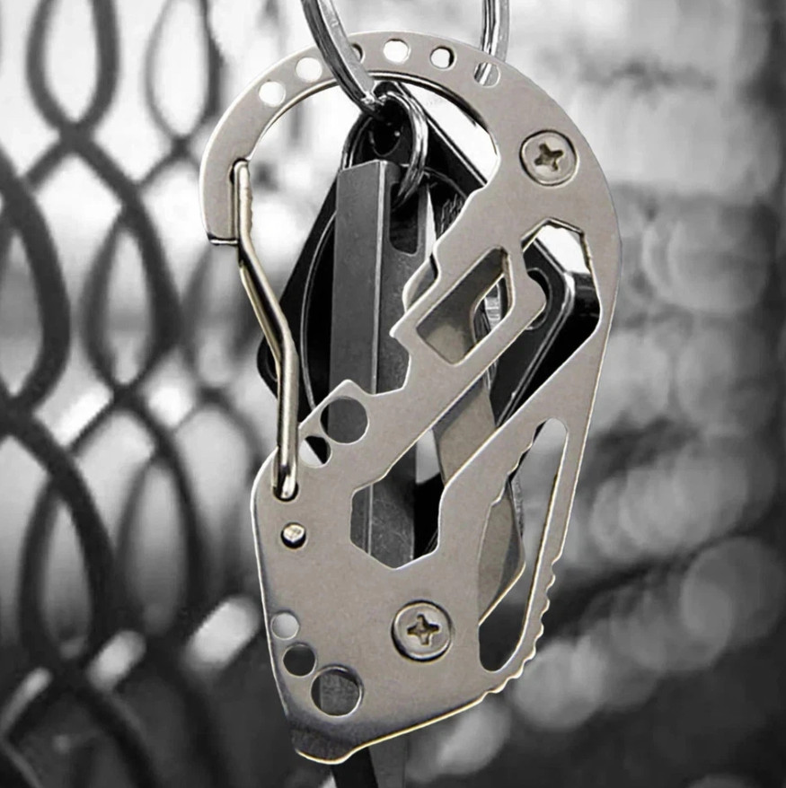 Stainless Multi Tool EDC Pocket Survival Carabiner Screwdriver Keychain Wrench**