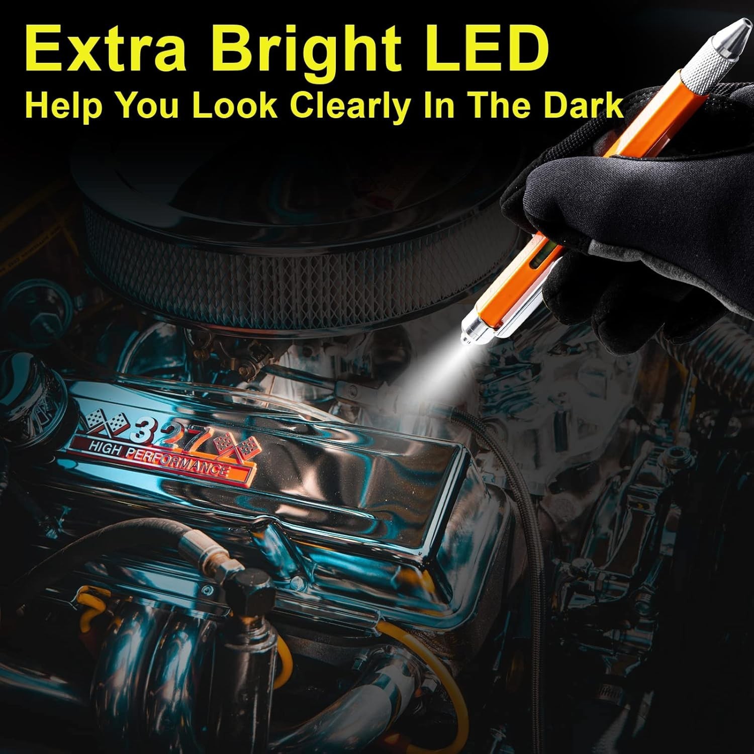 VIBELITE 11 in 1 Multitool ORANGE Pen Set with LED, Stylus, Level, Screwdriver