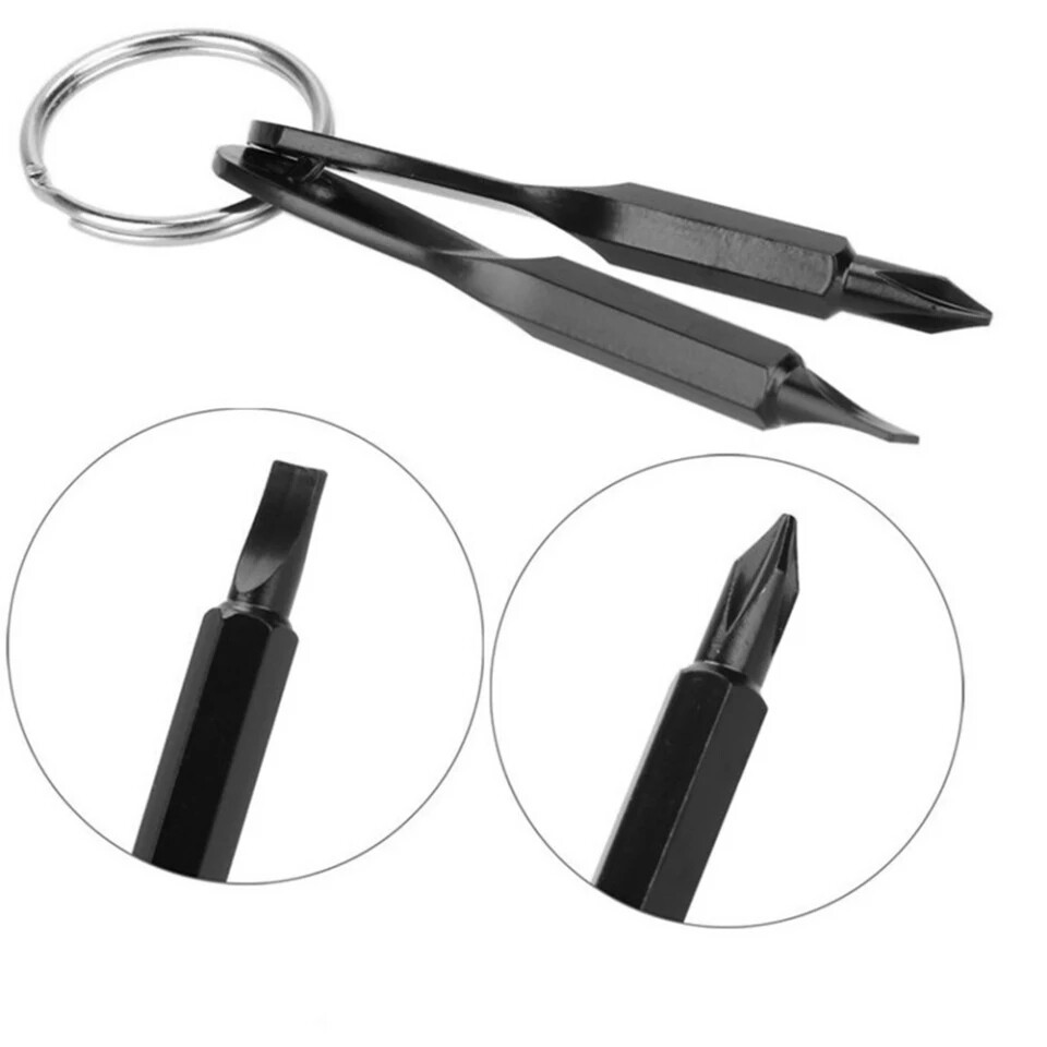 4 In 1 Screwdriver Keychain Set EDC Pocket Tool Hex Nut Wrench Key Ring