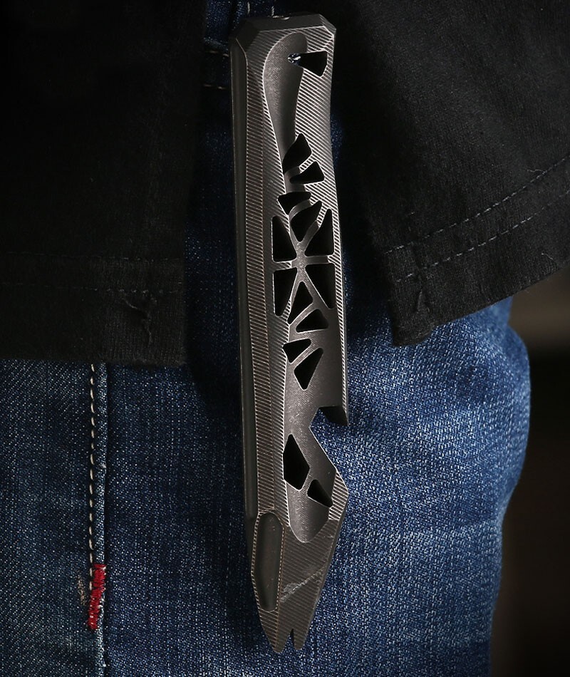 TWOSUN Titanium Alloy Hollow Out Pry Bar Crowbar Opener Pocket EDC Multi Tools
