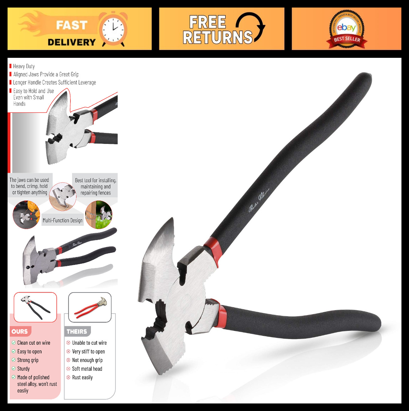 Multi-Plier Fence Tool, Nail & Staple Puller, Cutting Pliers – Versatile Hand To