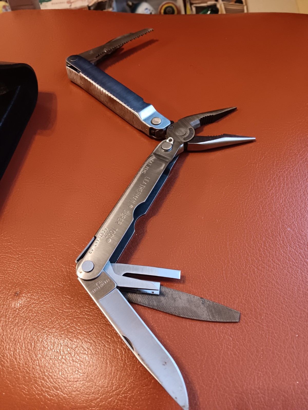 Original Vtg Leatherman Super Tool Pat. Pending w/leather Sheath #0201 CLEAN ++