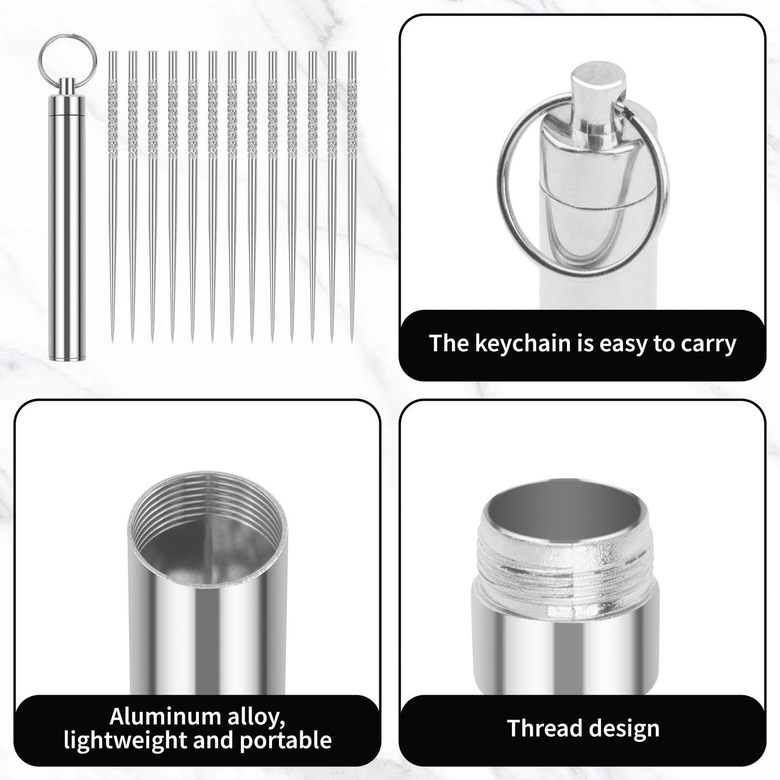 Portable Metal Toothpick Holder with 10PCS Reusable Titanium Toothpick, Pocke…