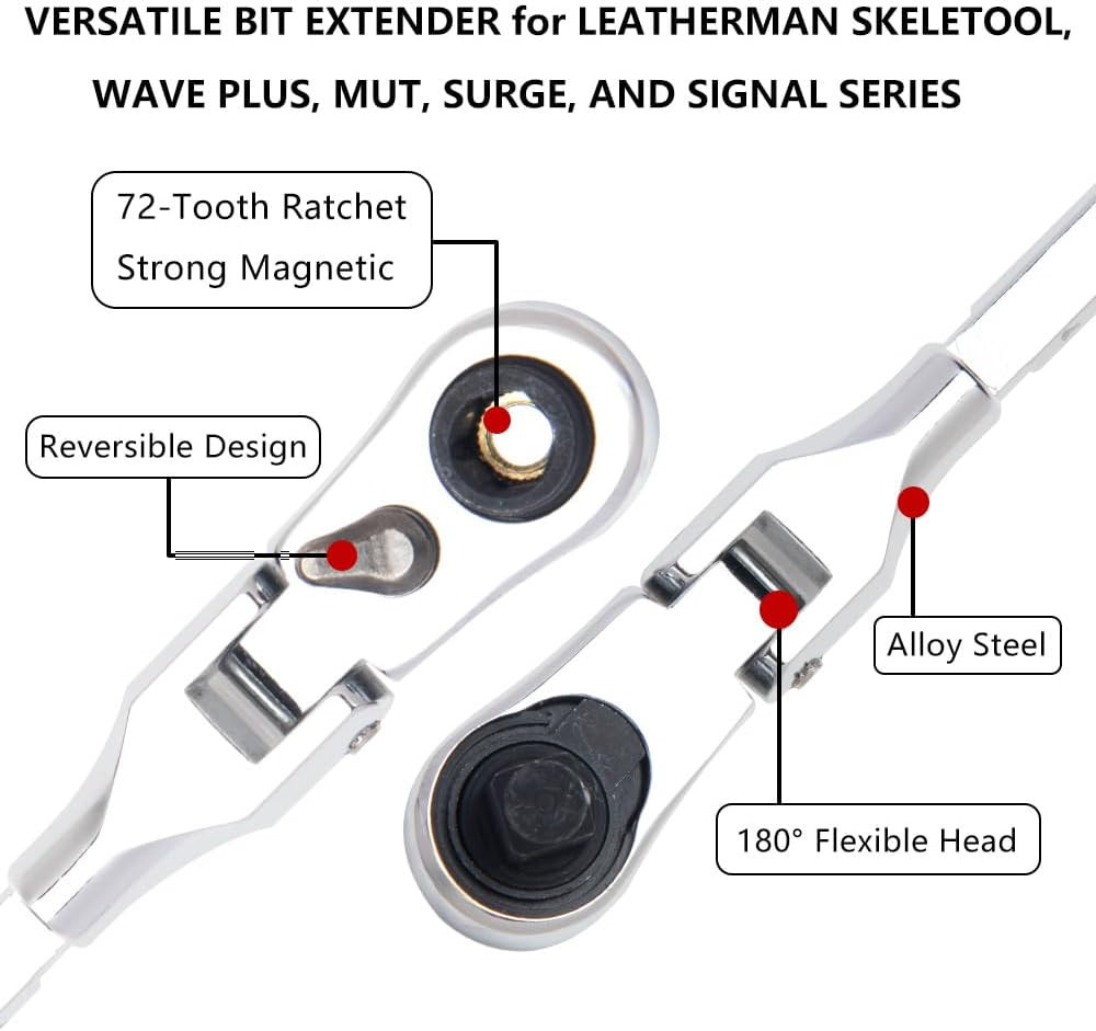 2 in 1 Flex Head Ratchet Wrench for Leatherman Accessories,1/4 Inch Mini Bits…
