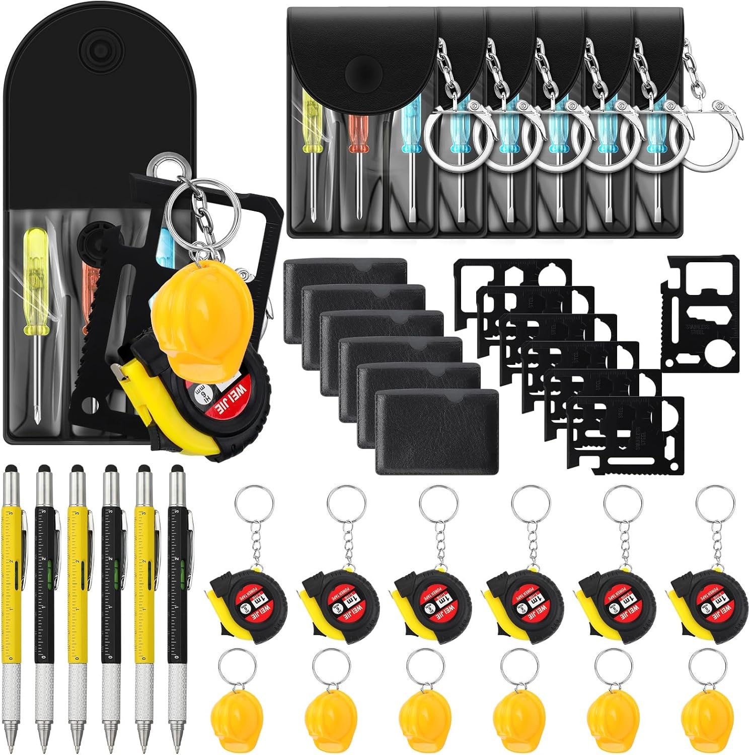 30 Pcs Mini Tape Measure Screwdriver Helmet Set Multitool Pen Credit Card