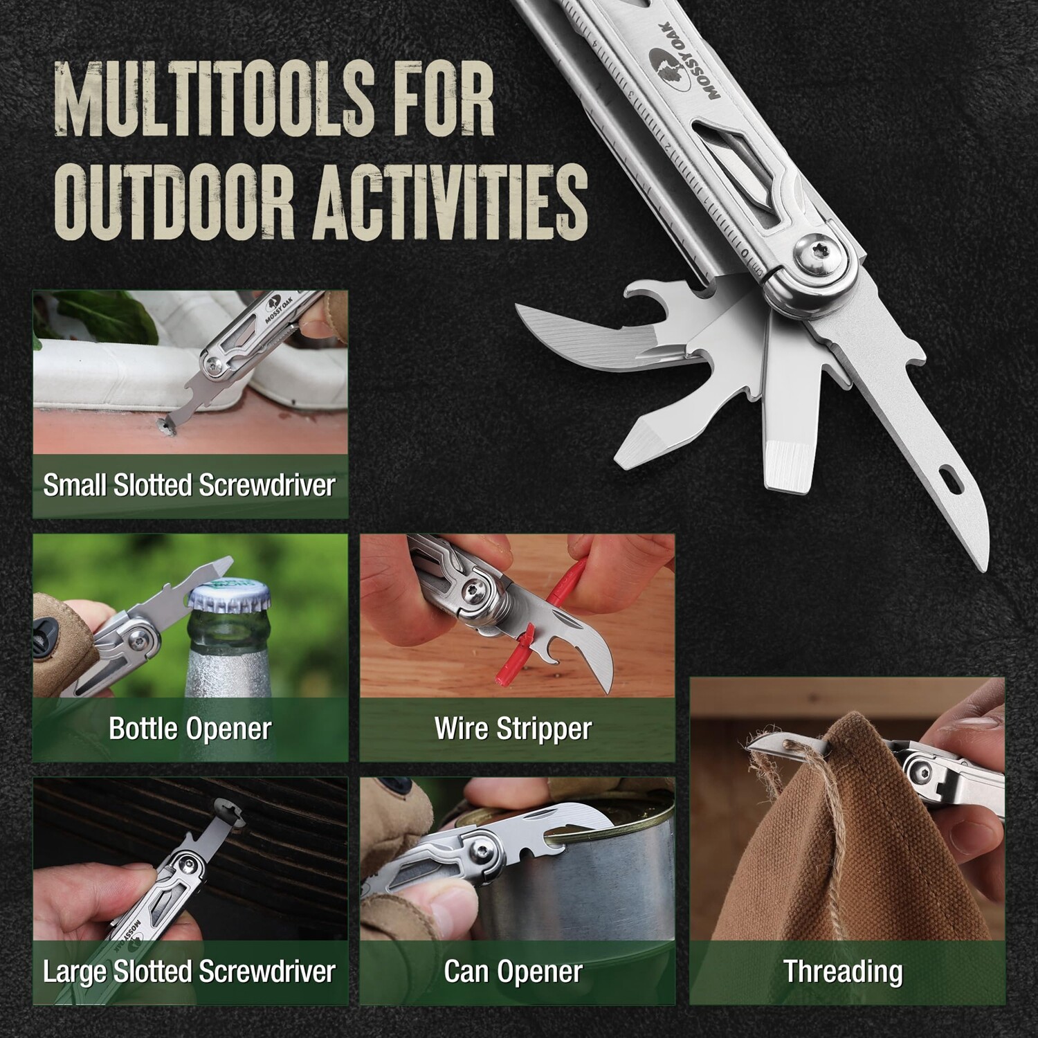 Mossy Oak 12-in-1 Multitool Folding Tool Multifunctional EDC Tool w/Belt Clip