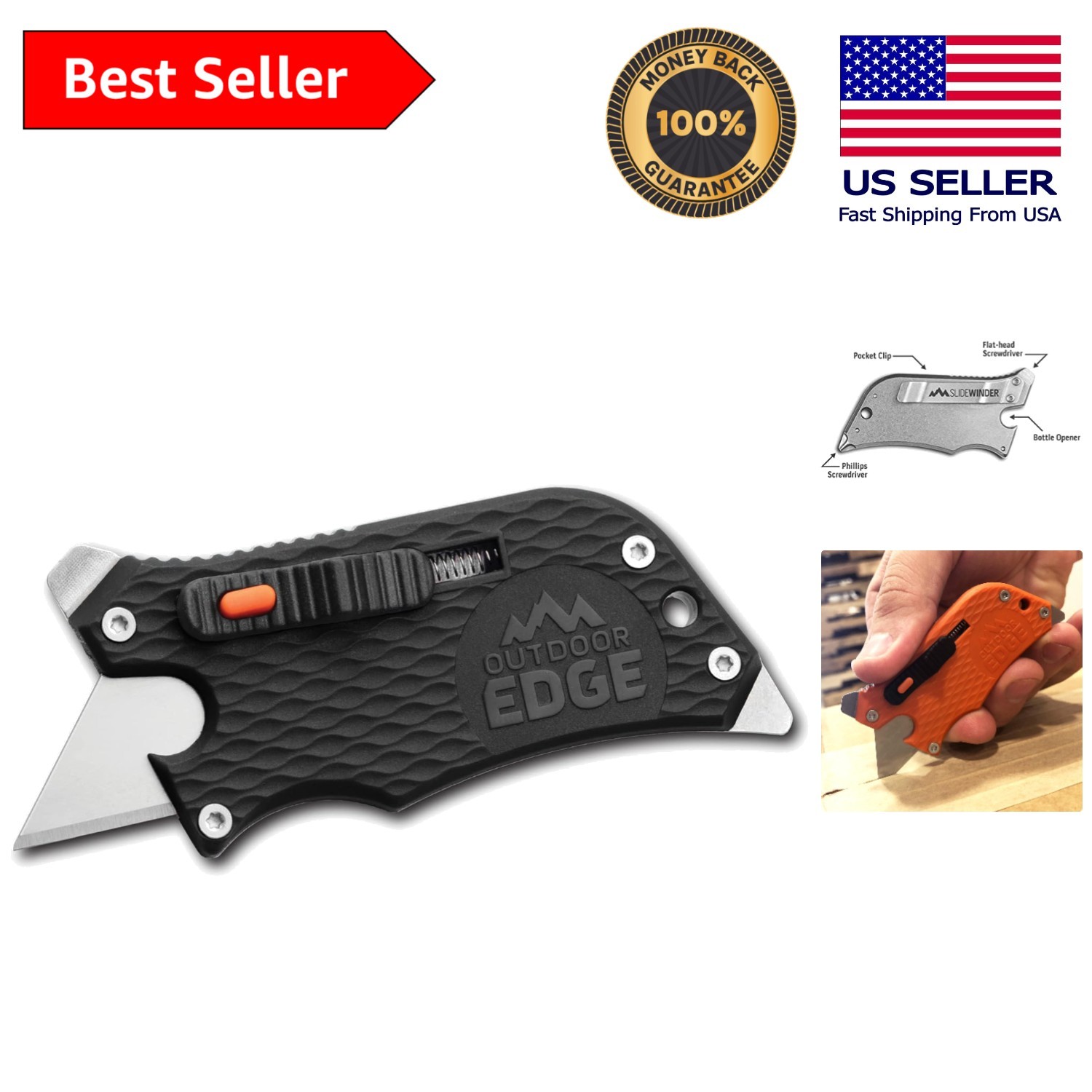 Versatile SlideWinder Multitool Knife with Standard Razor Blade & Pocket Clip