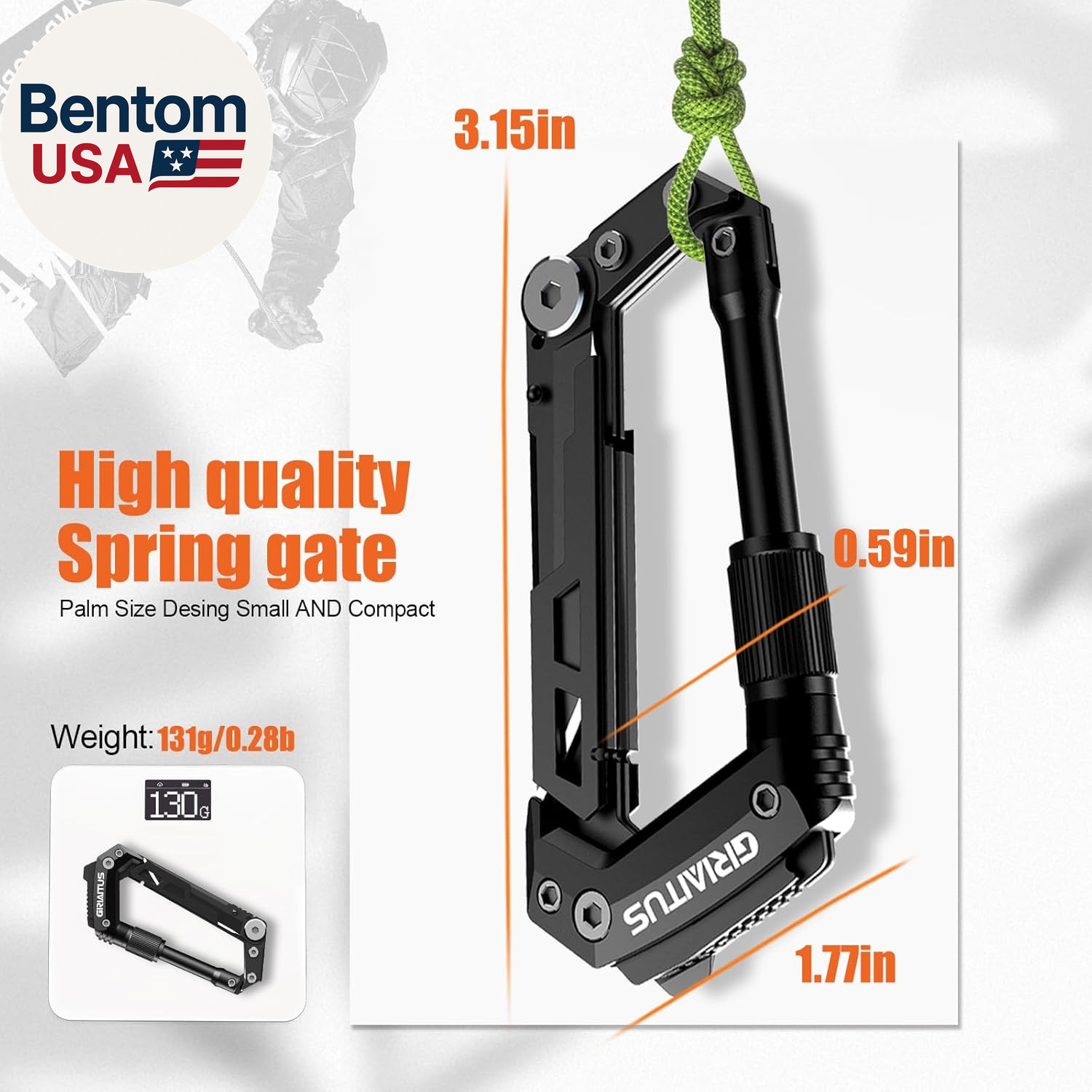 Carabiner Multitool 8-In-1 EDC Carabiners Pocket Knife, Serrated Knife, Rope Cut