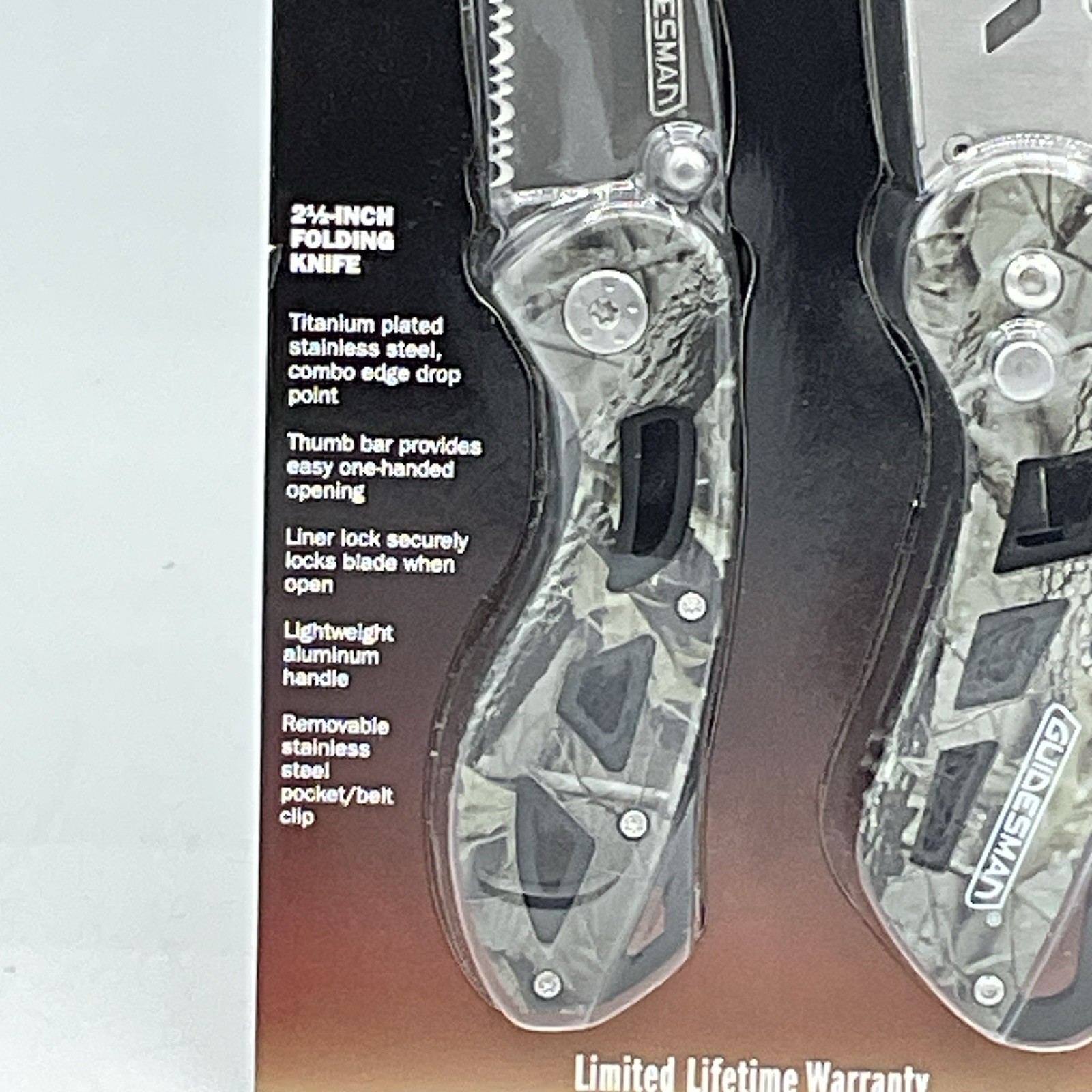 Guidesman 2.5″ Folding SS Knife,Titanium Plated Drop Pt + Utility Knife, 2PC Set