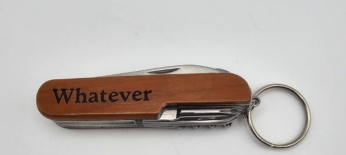 Unmarked Multi Tool Keychain Knife Wood Handle Pikes Peak CO Stainless