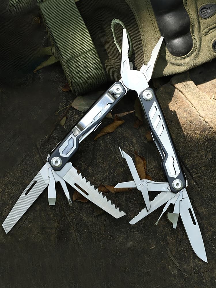 16-in-1 Compact Multitool Full-Size Multi Tool DIY High-Grip Black Handle