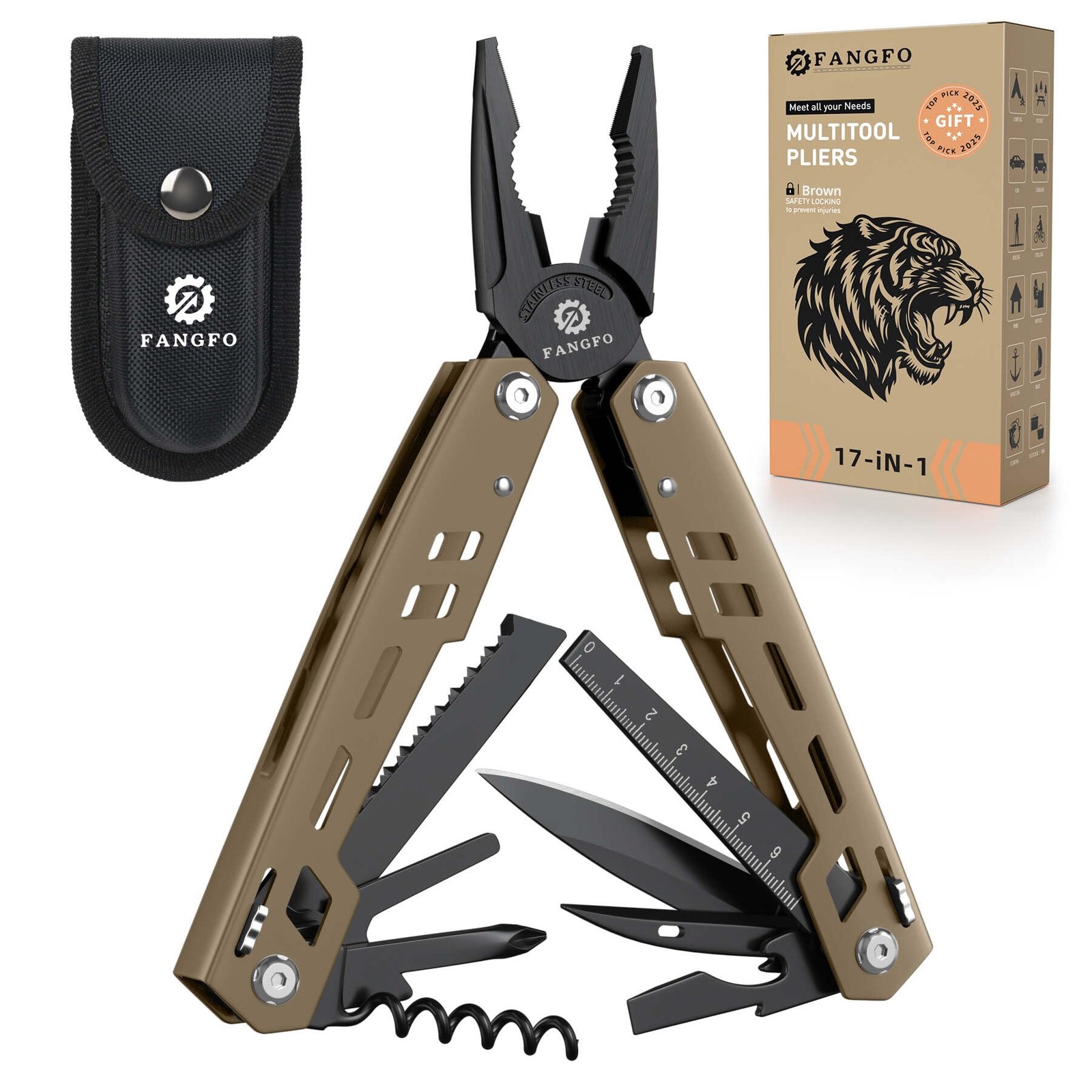 Multitool 17-in-1 Stainless Steel Multi Tool with Pocket Knife Needle Nose Pl…