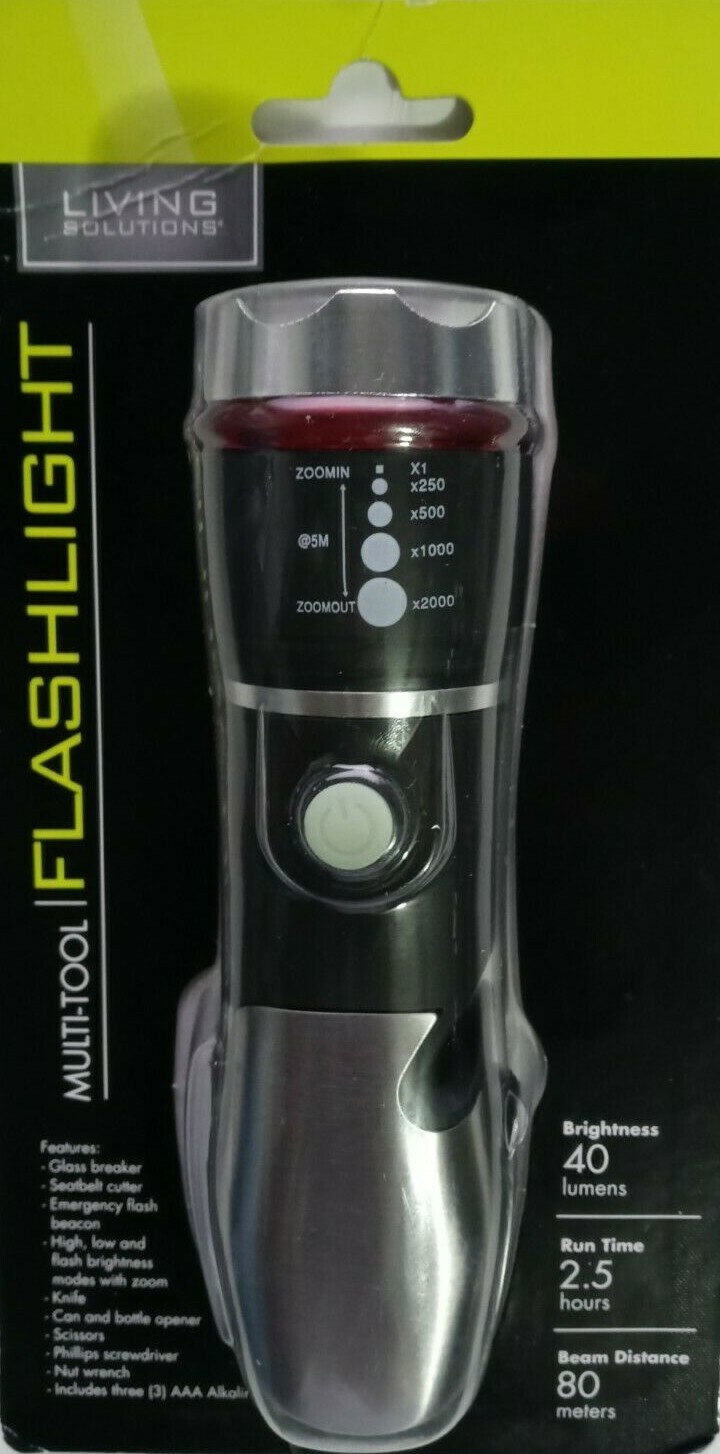 Complete Home Multi-Tool Flashlight Phillips screwdriver Seatbelt cutter Scissor