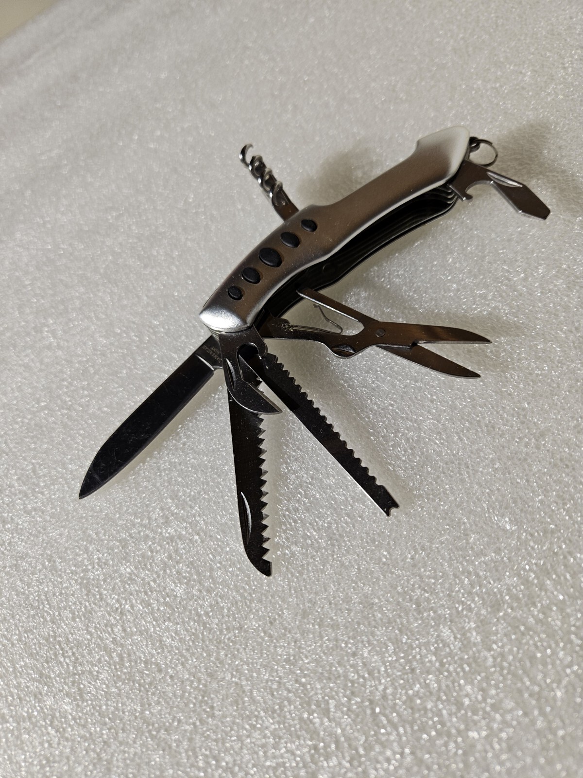 American Mint Multi Tool Scissors Cork Screw File Saw Plain Edge Folding Knife