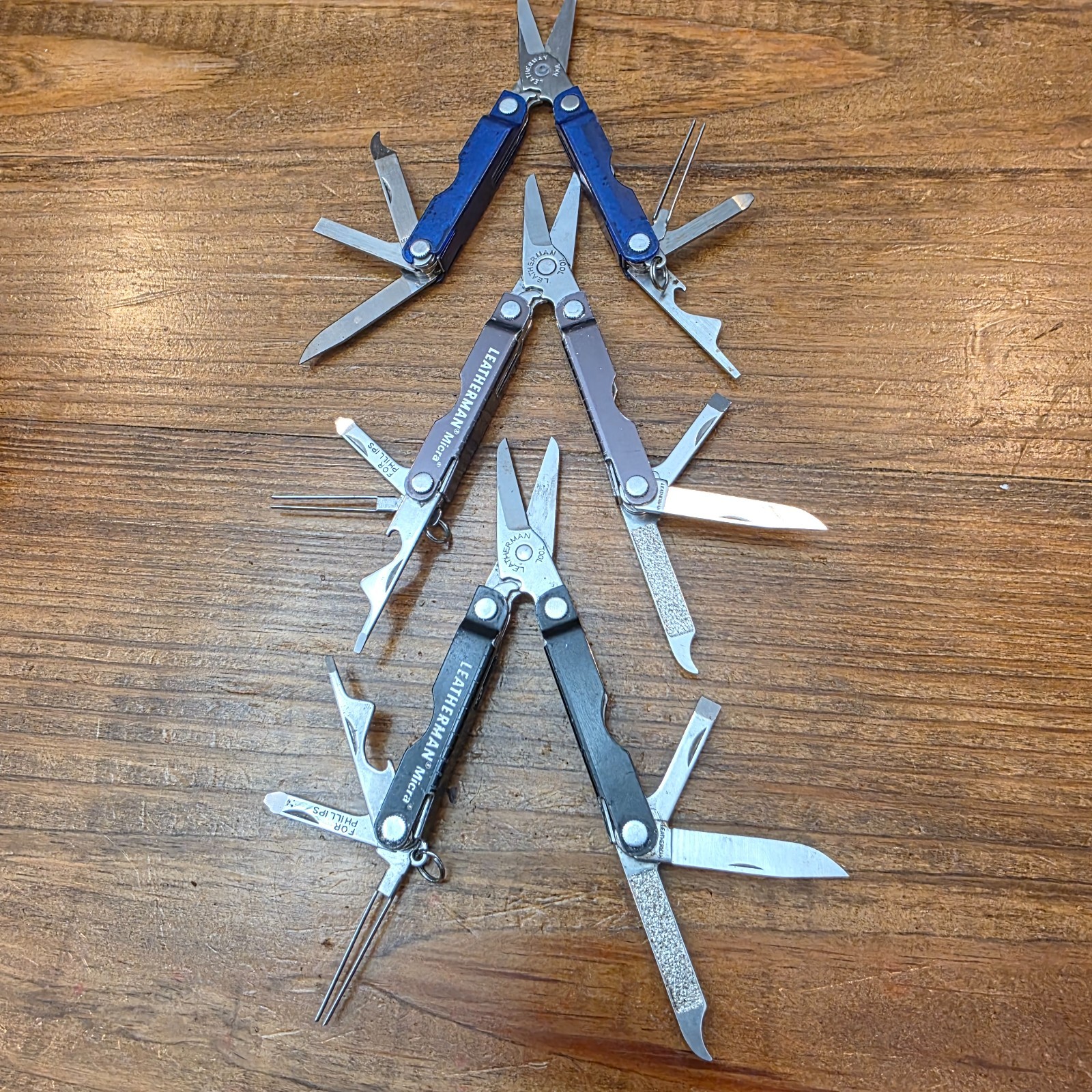 Leatherman MICRA Multi-Tool – Stainless Steel – Lot of 3 – Blue Black Colors