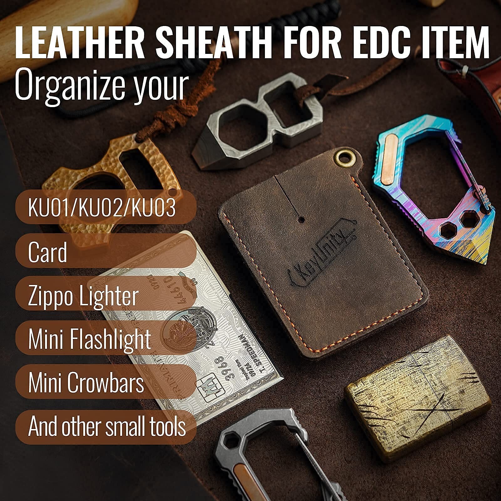 KeyUnity KU02 Titanium Multifunctional Carabiner 7 Tools in 1 & EDC Leather S…