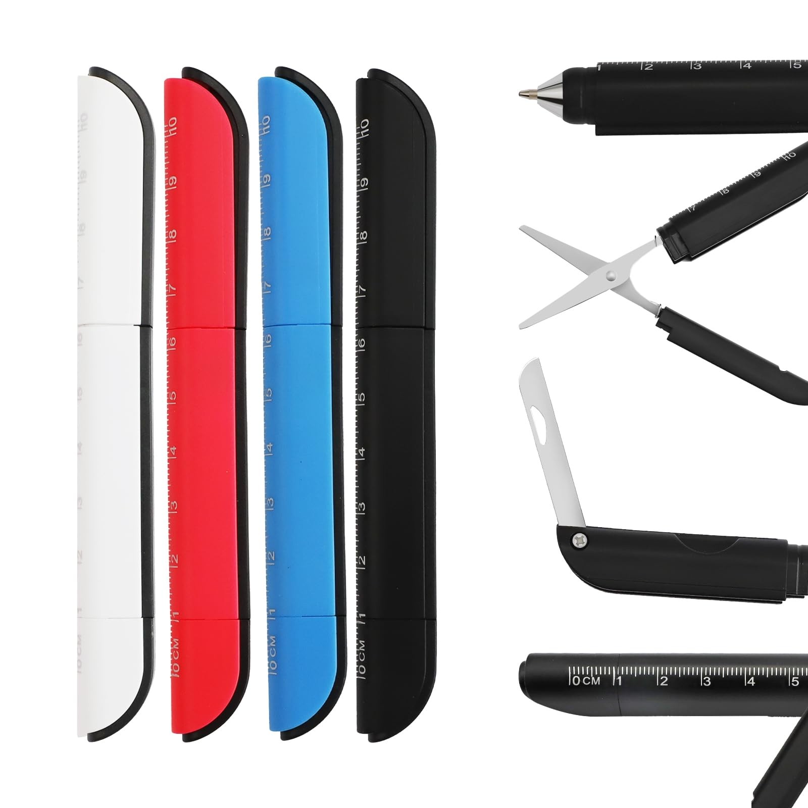 JINGIHE 4 Pcs Multitool Pen Set with Scissors Art Knife Ruler, 4-in-1 Utility…