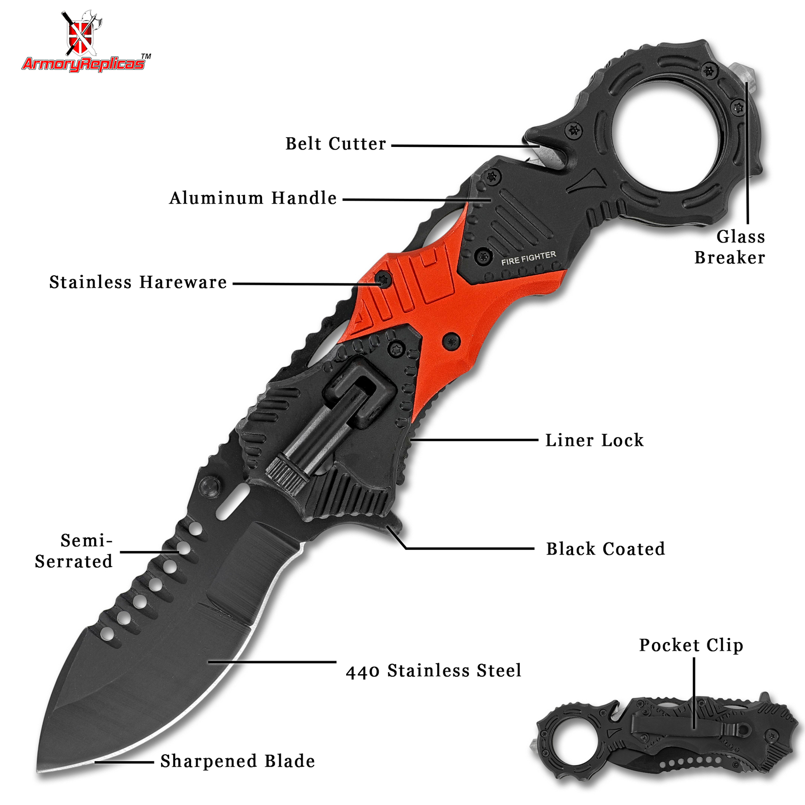 Tactical Survival Emergency Folding Pocket Knife with Flashlight & Glass Breaker